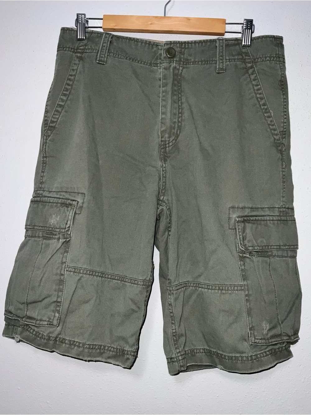 Vintage Y2K Plugg Cargo Shorts Olive Green Baggy Distressed Men's 32 🪖